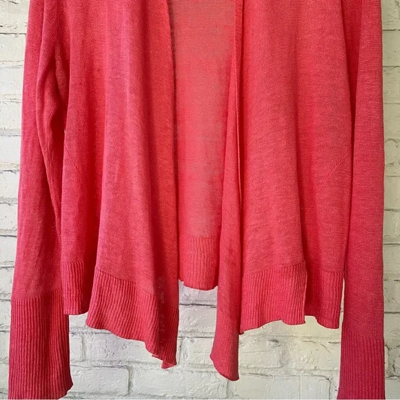 EILEEN FISHER Coral Pink Linen Tie-Front Cardigan - Picture 7 of 9